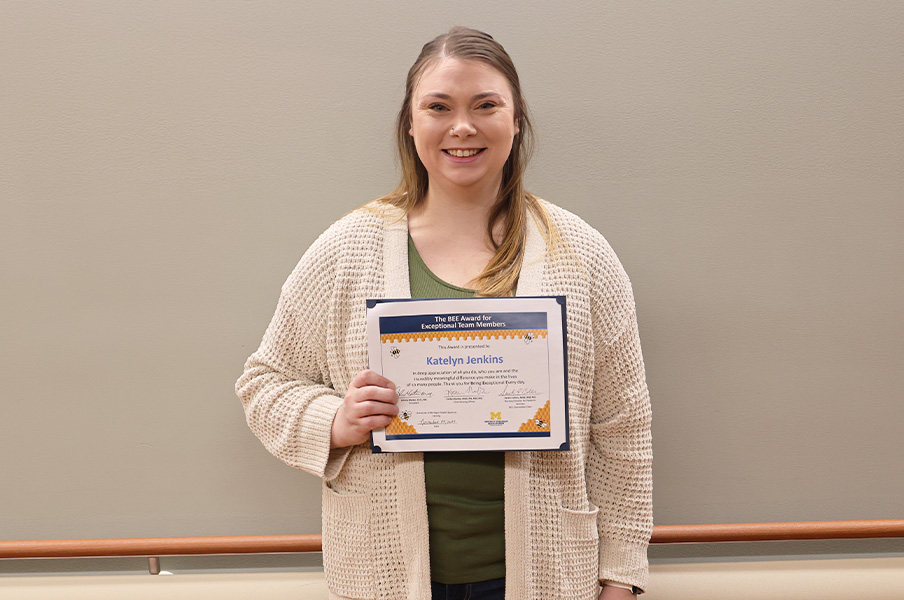 BEE Award winner Katelyn Jenkins celebrates award, Dec. 2024.